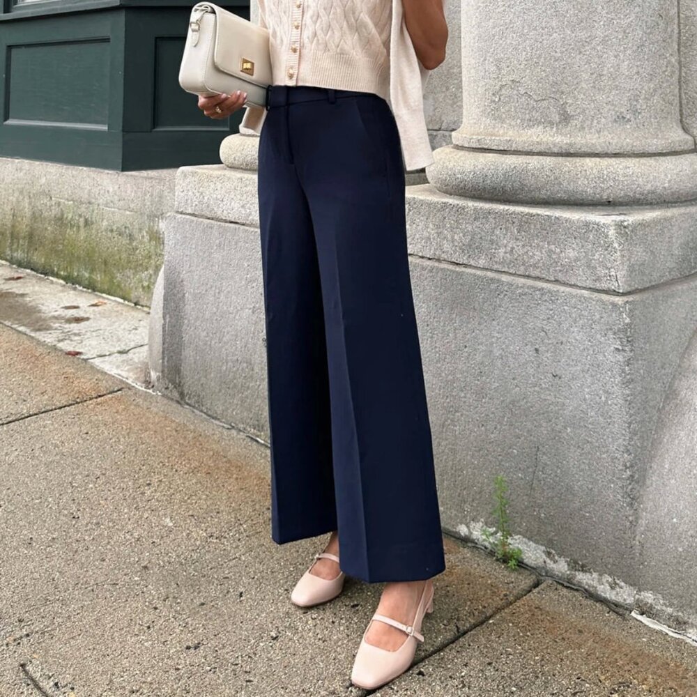 J Crew Women's size 10 Cropped Wide-Leg Navy Pants Stretchy Comfortable